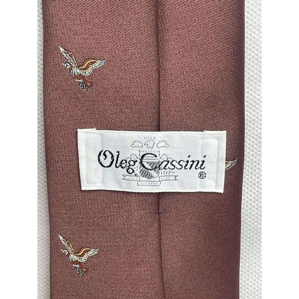 Vintage Oleg Cassini Marchese Weiss Repp Silk Tie Mauve Embroidered Mallard Duck